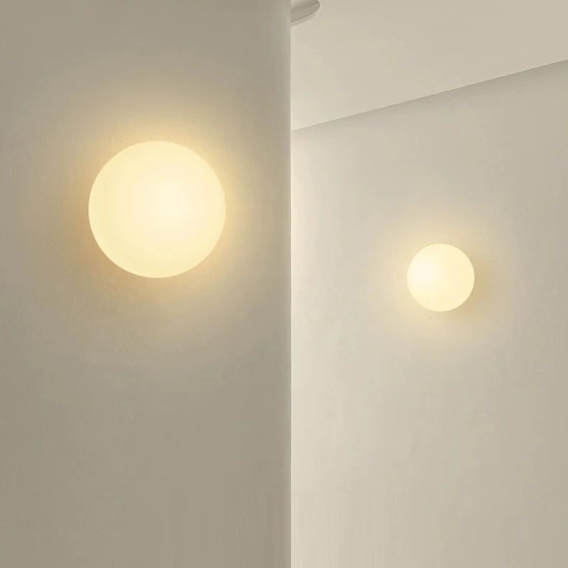 Concealed Base Glass Wall Lamp - French Bauhaus Milky White Round Ball Light for Bedside & Bathroom Mirror