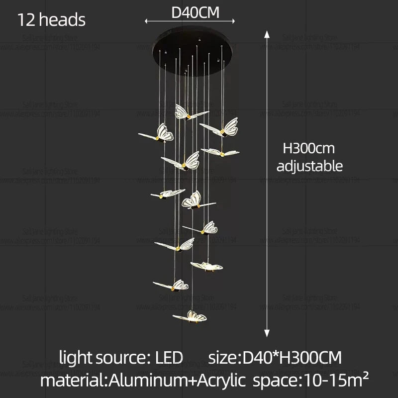 Modern Bird Chandelier Spiral Staircase Long Pendant Light for Living Room Villa Attic Dining Room