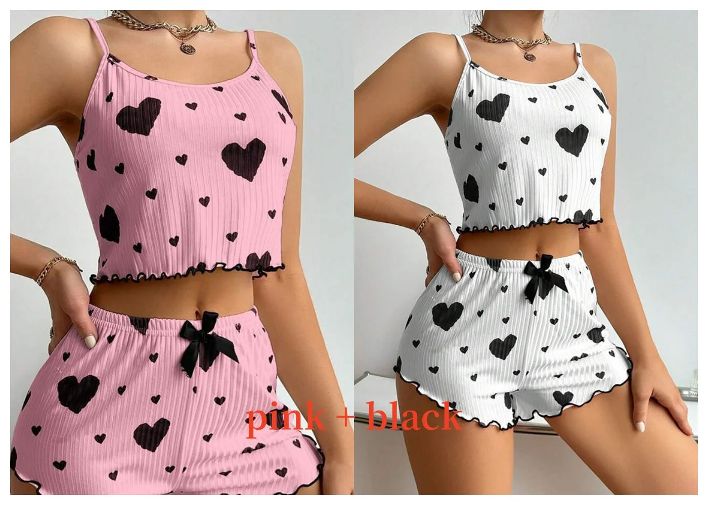 Women's Pajamas Set Sleepwear - White Short Tank Top and Shorts, Soft Breathable Casual Sleepwear with Print