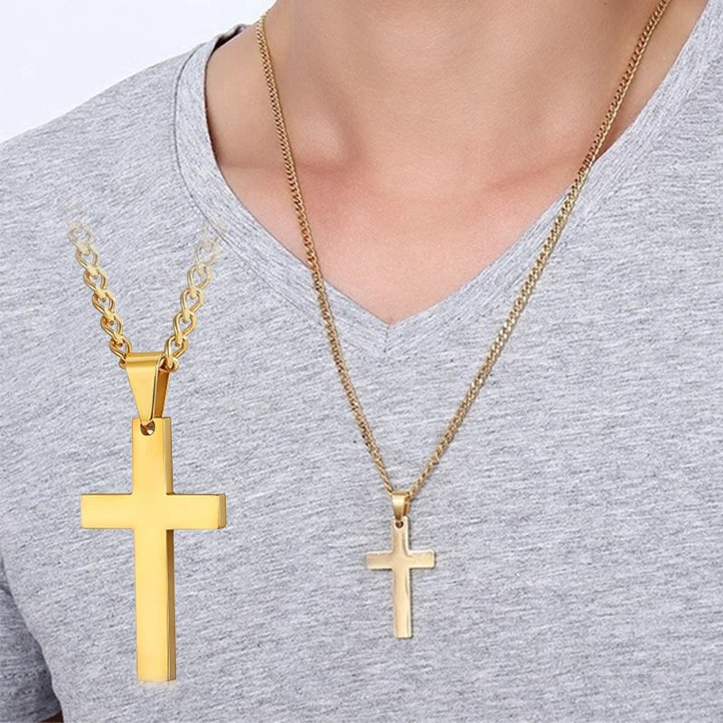 Stainless Steel Cross Pendant Necklace with Link Chain, Punk Hip Hop Jewelry Gift for Men & Women