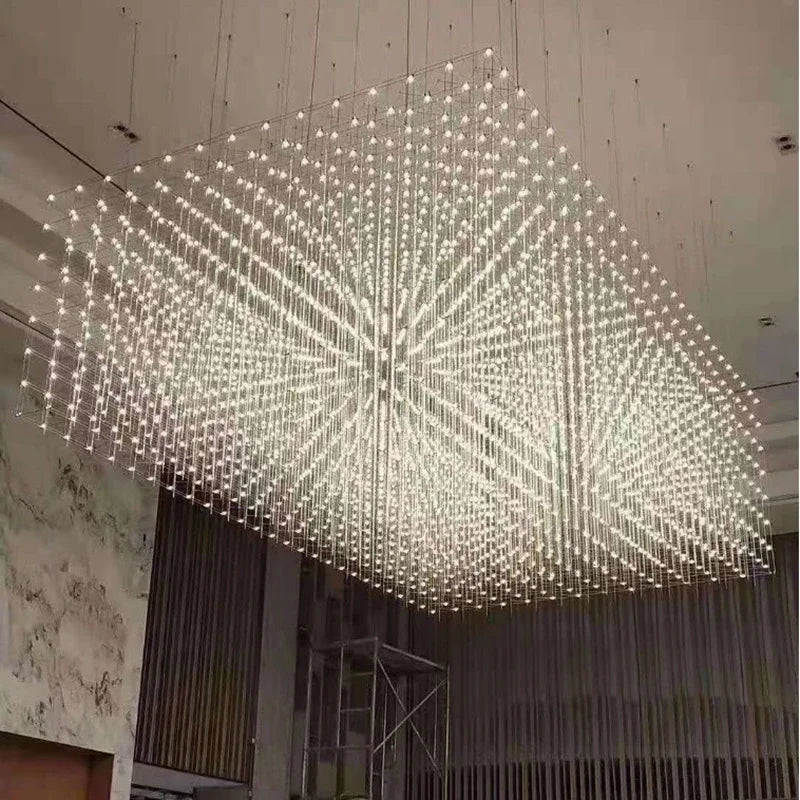 Modern Luxury Large LED Cube Hanging Chandelier for Office, Hotel Front Desk & Dining Room