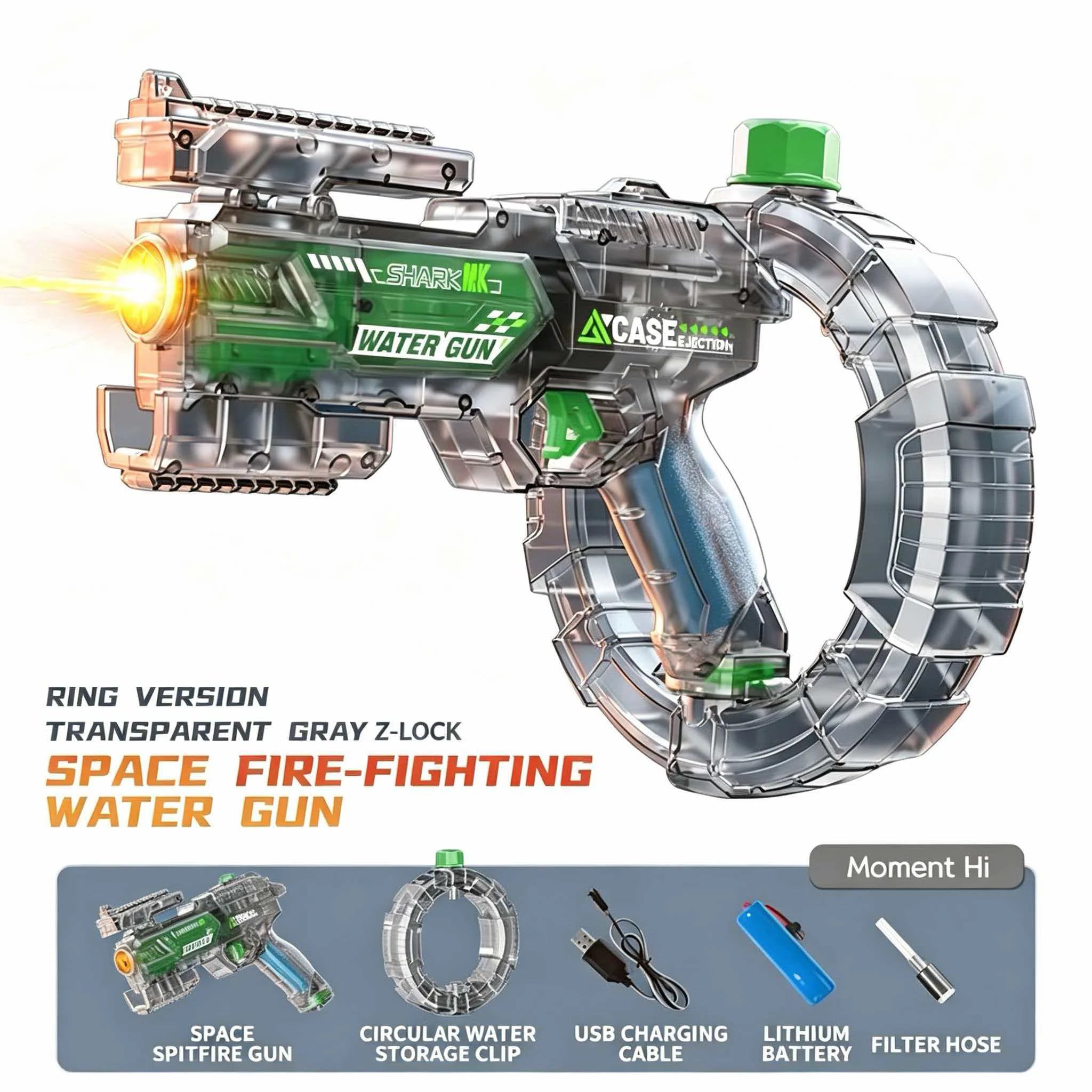 Electric Water Gun Toy with Simulated Firing and Recoil - Automatic Sensor Lights Water Pistol for Kids Summer Beach Play