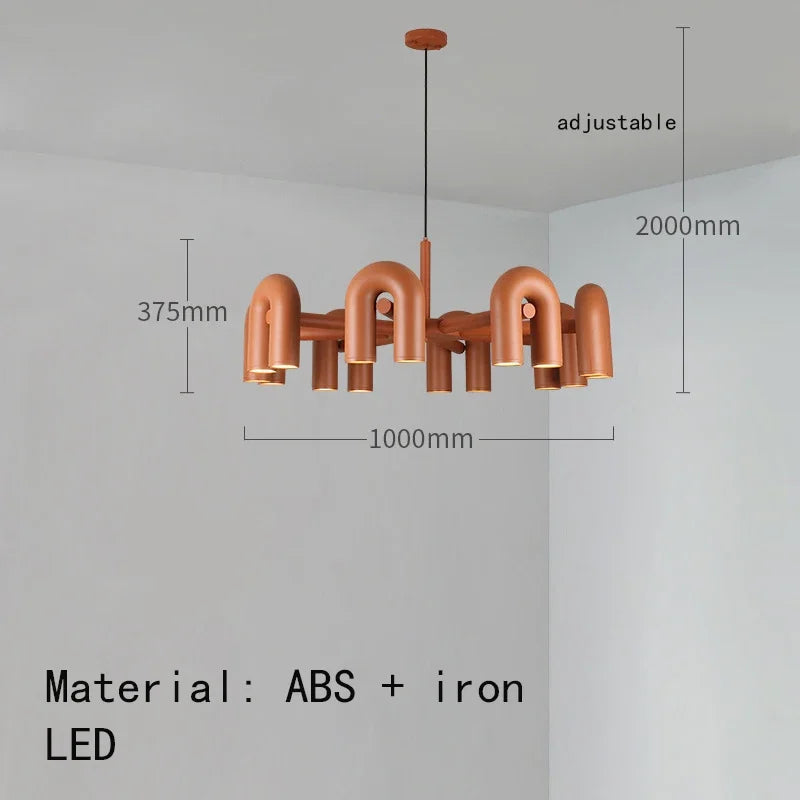 Modern Luxury U-Shaped Metal LED Pendant Light in Black & Orange for Living & Dining Room