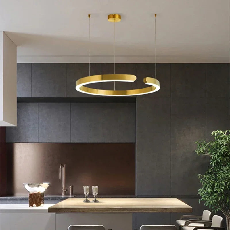 Modern Minimalist Stainless Steel C-Type LED Chandelier Pendant Lamp for Restaurant & Kitchen