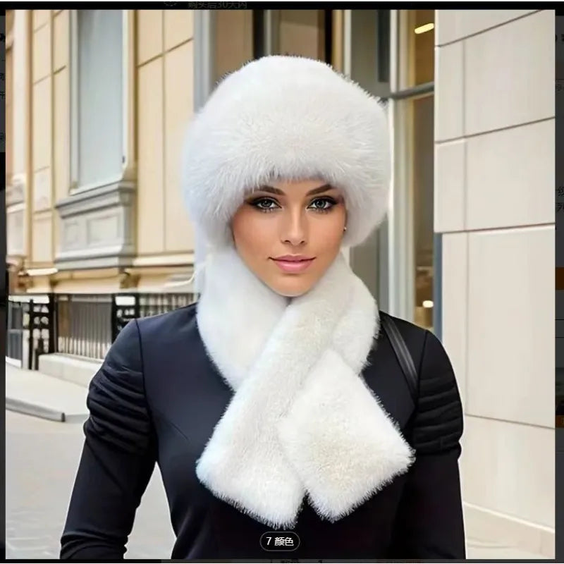 Luxury Faux Fur Hat & Scarf Set Warm Elegant Versatile Winter Wear for Cold Commute High-End Holiday Party
