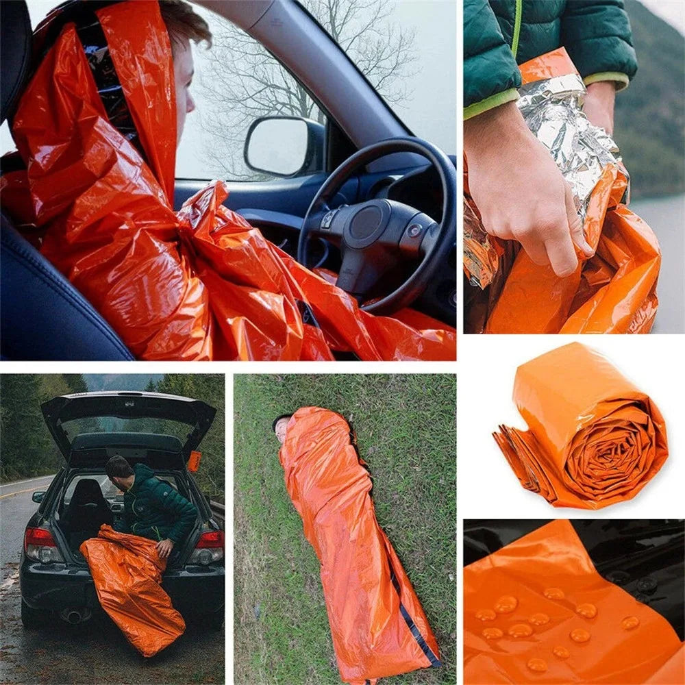 Waterproof Emergency Survival Sleeping Bag - Thermal Mylar Blanket for Outdoor Camping Gear and First Aid Rescue Kit