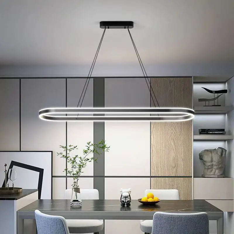 Modern White LED Chandelier Lights - Long Pendant Lamp for Living Room, Dining Room, Bedroom and Hall Decor