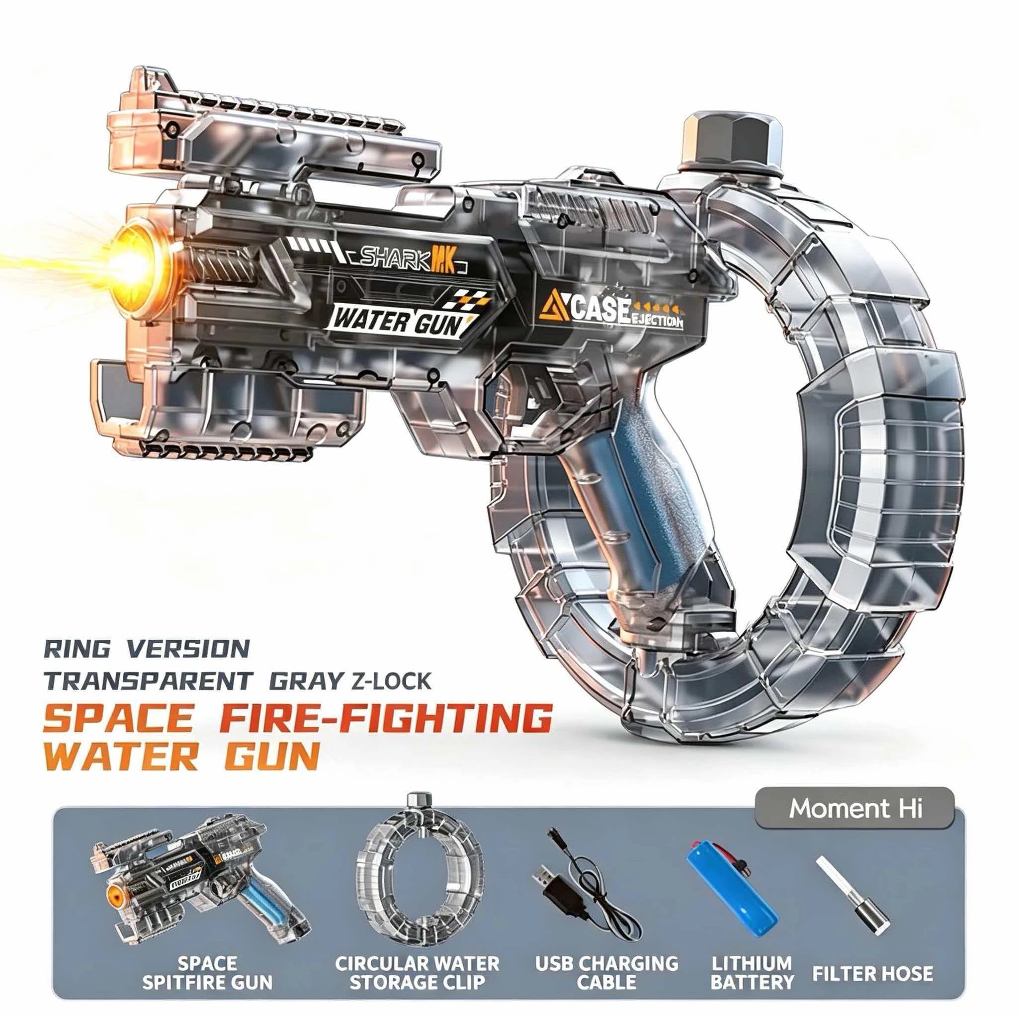 Electric Water Gun Toy with Simulated Firing and Recoil - Automatic Sensor Lights Water Pistol for Kids Summer Beach Play