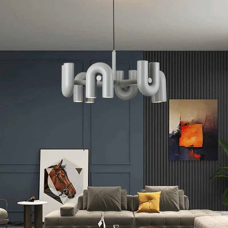 Modern Luxury U-Shaped Metal LED Pendant Light in Black & Orange for Living & Dining Room