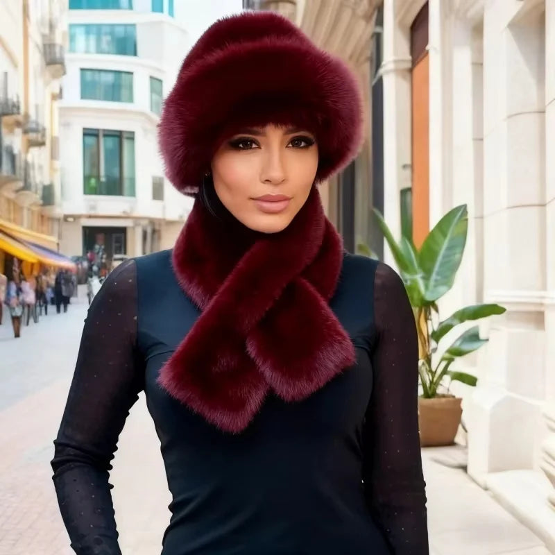 Luxury Faux Fur Hat & Scarf Set Warm Elegant Versatile Winter Wear for Cold Commute High-End Holiday Party