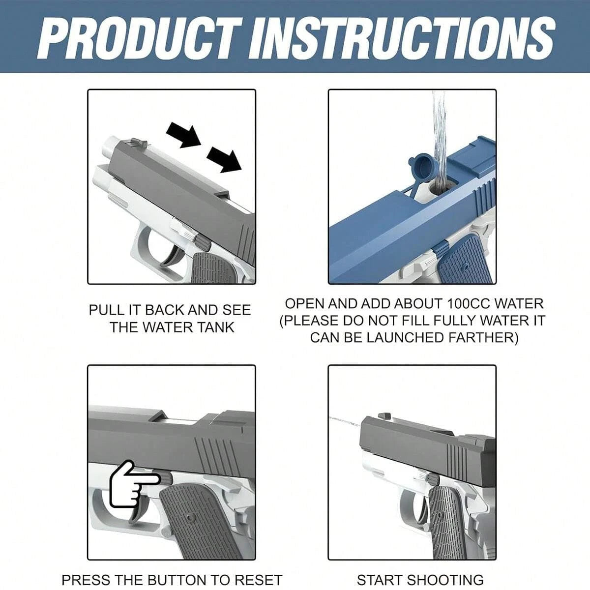 M1911 Water Gun Pistol Toy Squirt Blaster for Summer Pool Beach Shooting Games Outdoor Kids & Adults