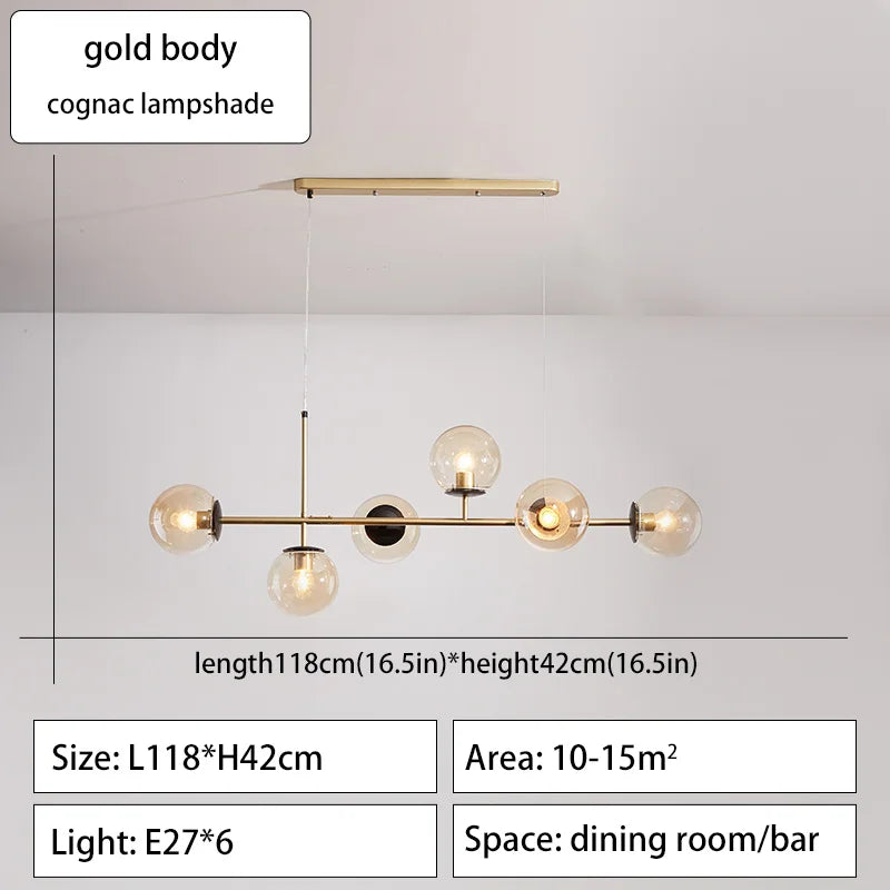 Modern Minimalist Nordic Glass Ball Pendant Chandelier for Dining Room, Kitchen Island & Living Room