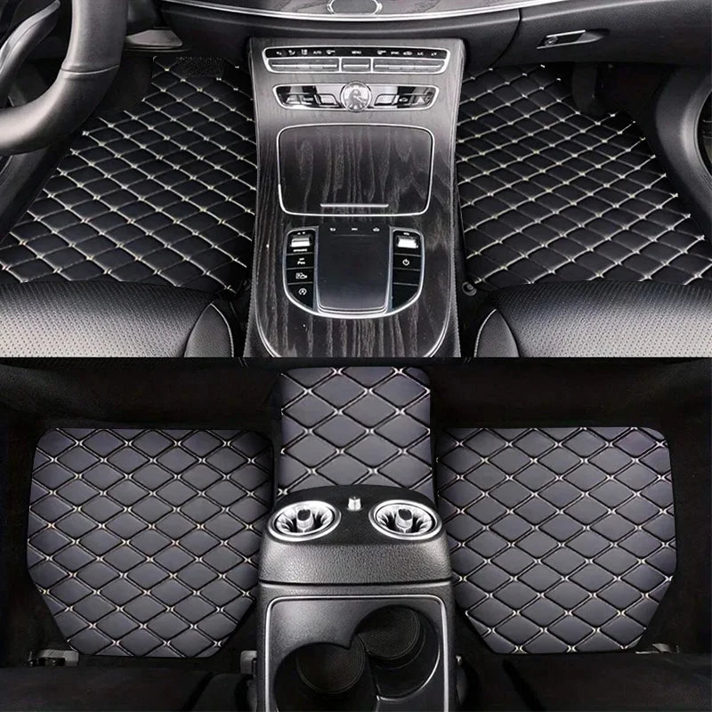 Universal Car Floor Mats - PU Leather Waterproof Dust-Proof Auto Carpet Protector Pads, Car Interior Accessories