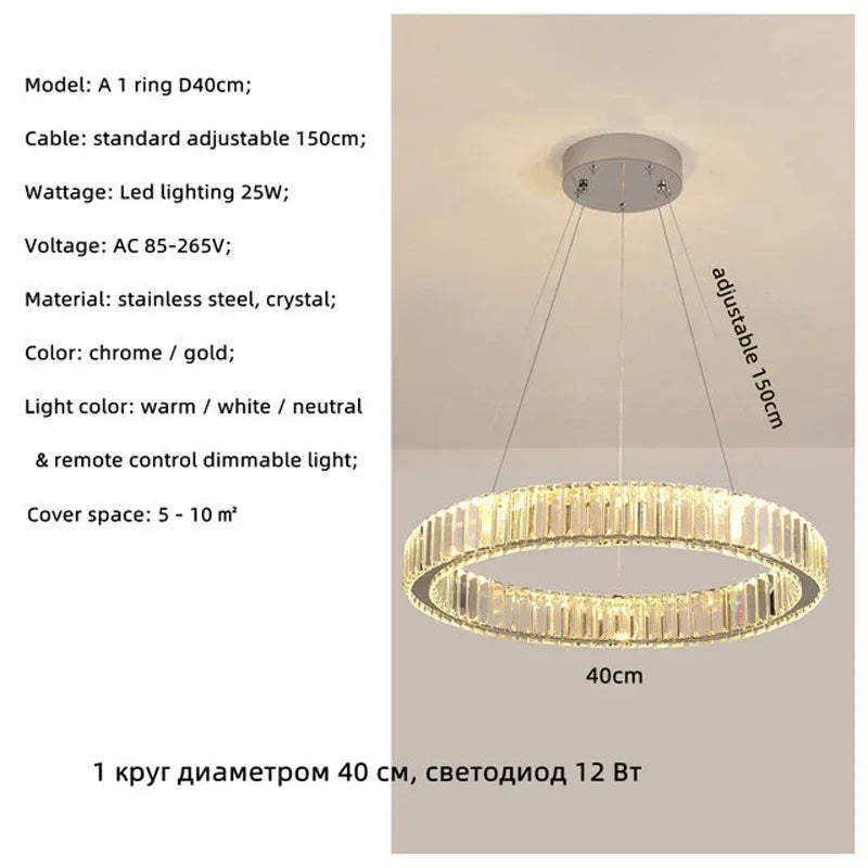Modern Gold Luxury Crystal LED Dimmable Chandelier Pendant Lamp for Bedroom, Living Room, Hotel & Villa