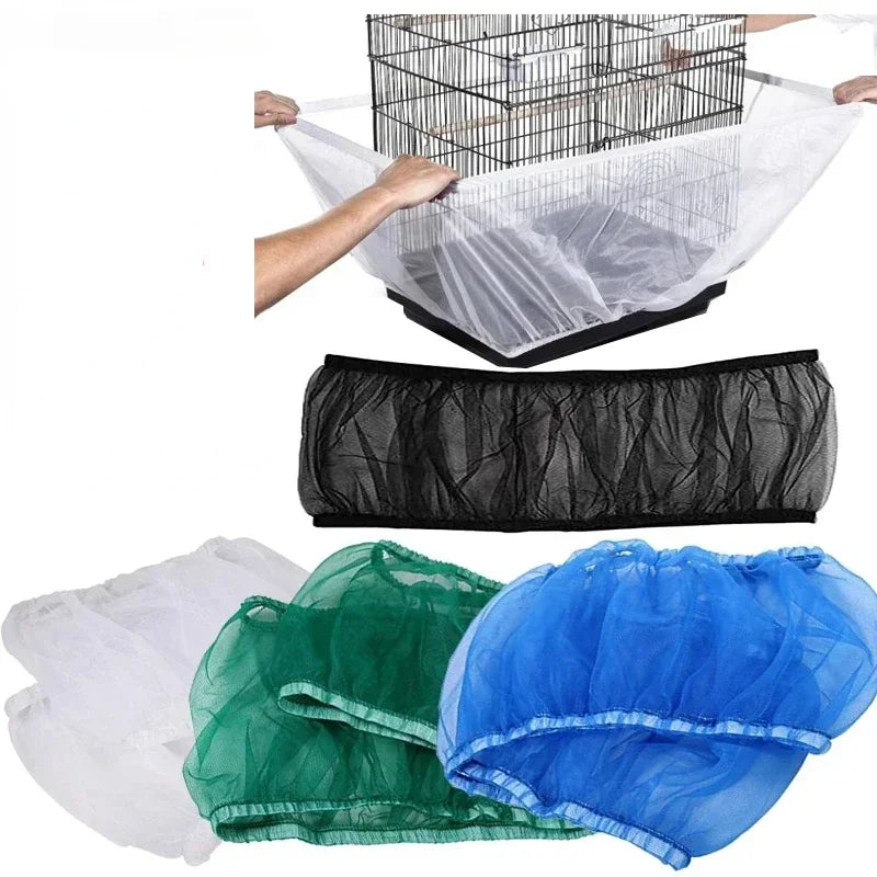 Mesh Bird Cage Cover Skirt Net Easy Cleaning Seed Catcher Guard Stretchy Parrot Cage Net Jaula Para Pajaros