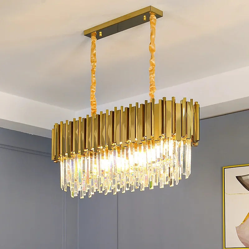 Luxury Modern Gold LED Chandelier K9 Crystal Tricolor Pendant Light for Interior Ceiling Dining & Living Room Bedroom