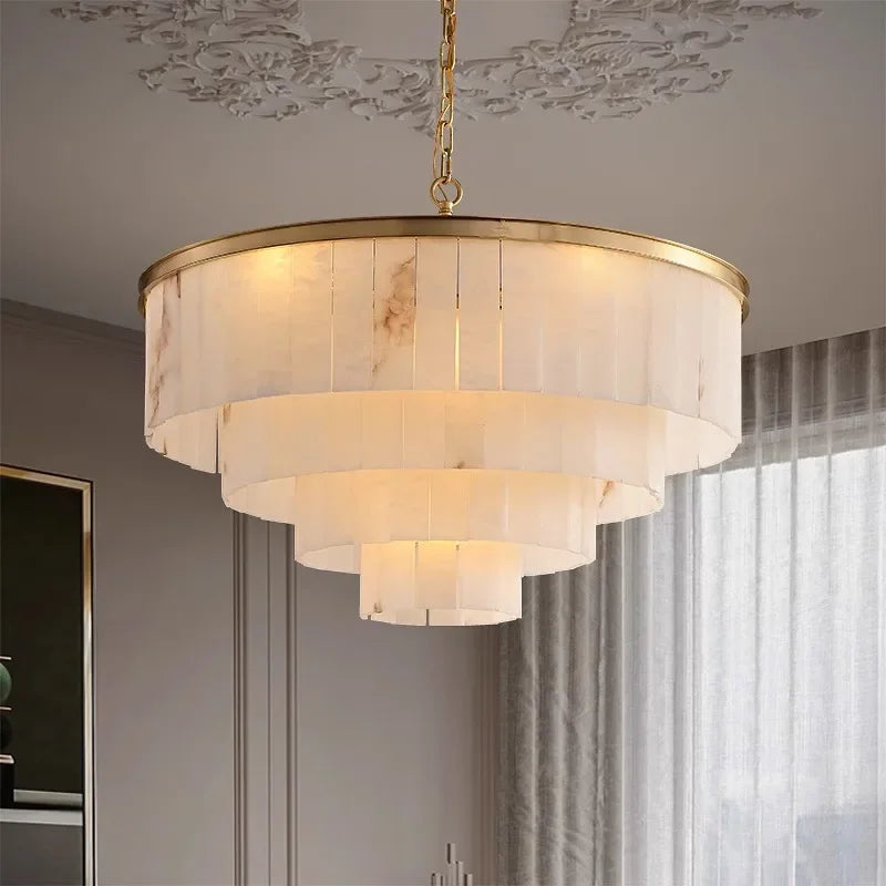 Full Copper Resin Chandelier with Luxury Marble Accents for Living Room Dining Room Bedroom Study