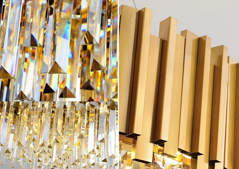 Luxury Modern Gold LED Chandelier K9 Crystal Tricolor Pendant Light for Interior Ceiling Dining & Living Room Bedroom