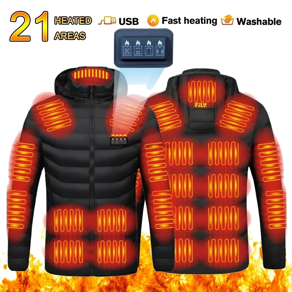 Men's Heating Jacket 21-Zone Four-Switch Control USB Electric Heated Coat Self-Heating Vest Thermal Warm Winter Coat