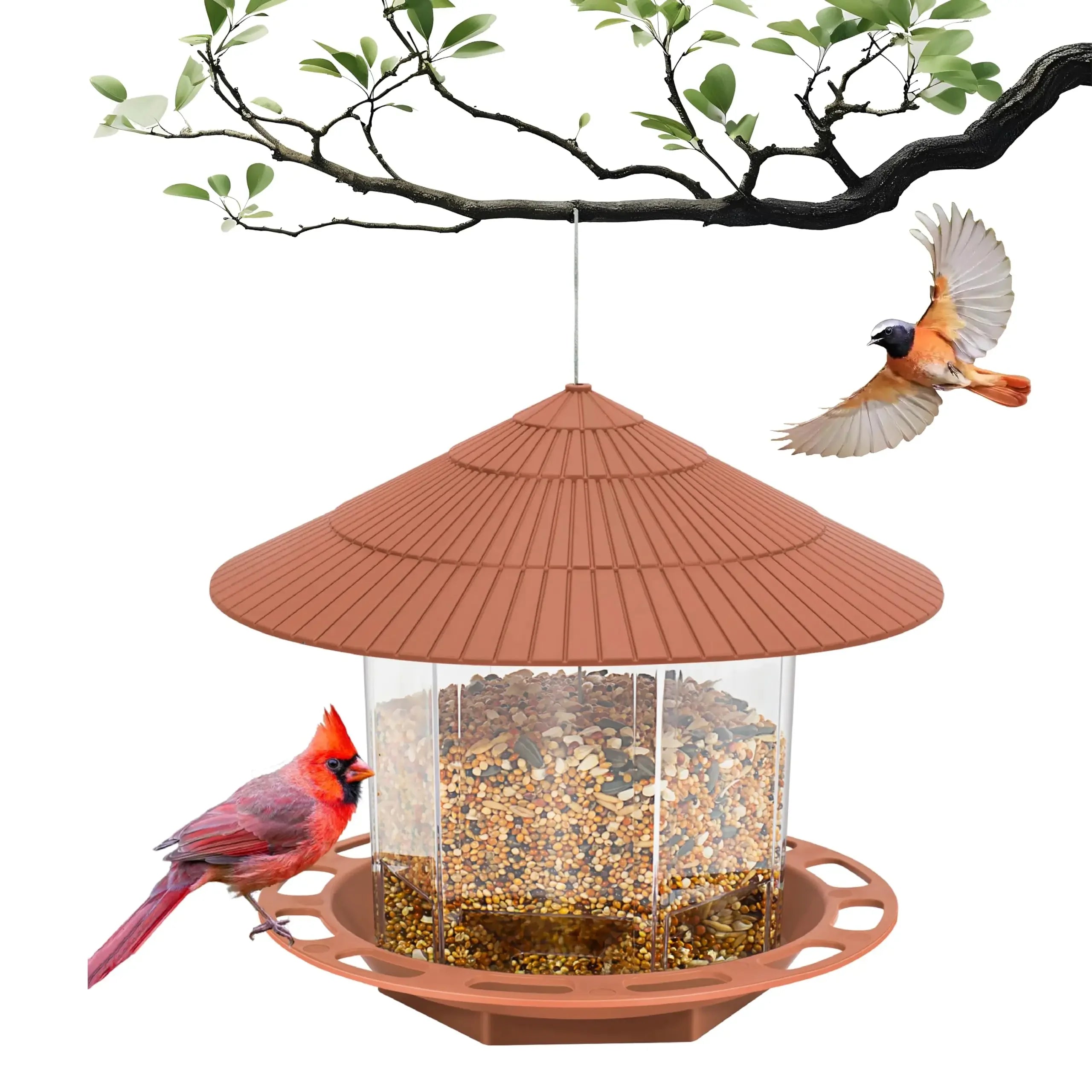 Automatic Bird Feeder Hanging Gazebo Outdoor Multi-Hole Nut Feeding House Bird Food Container