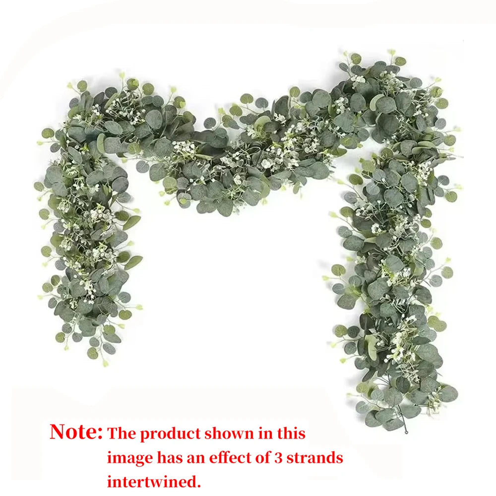 Artificial Eucalyptus Leaves Greenery Garland Faux Plant Spring Vines with White Flowers and Berries for Wedding Home Party Decor