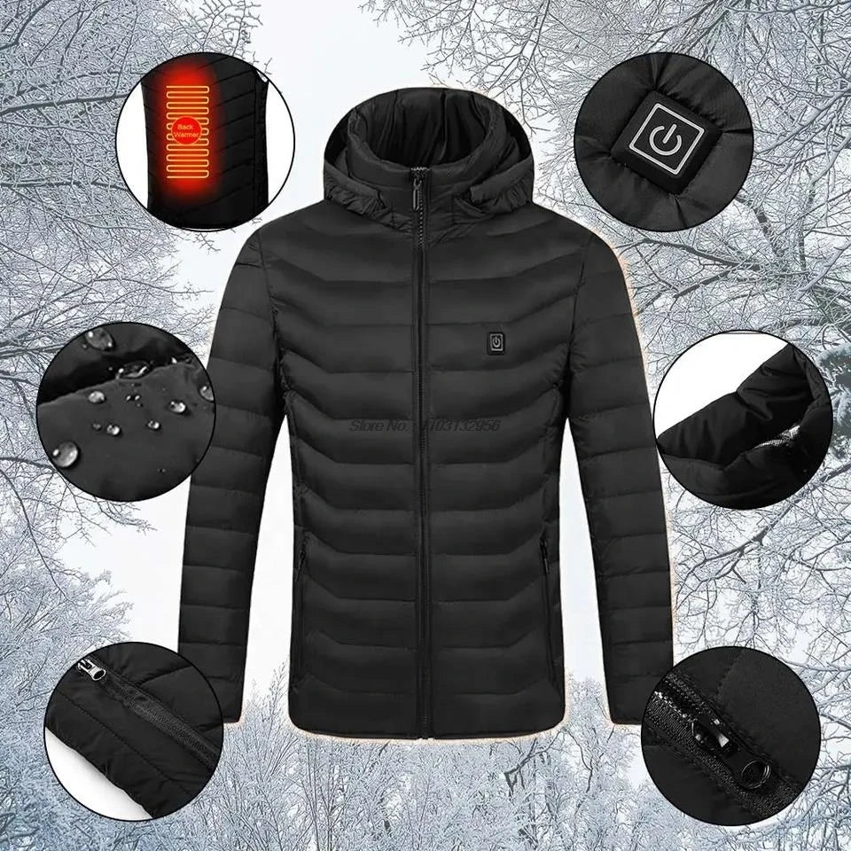 Men's Heating Jacket 21-Zone Four-Switch Control USB Electric Heated Coat Self-Heating Vest Thermal Warm Winter Coat