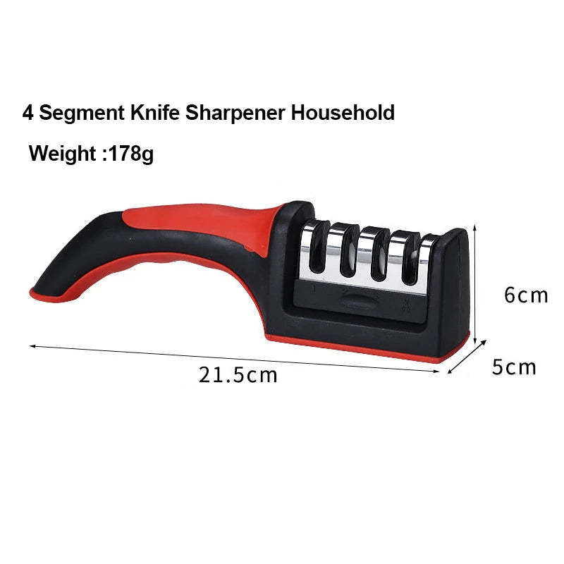 Kitchen 4-Stage Knife Sharpener Household Multi-Functional Hand-Held Three-Purpose Black Sharpening Stone