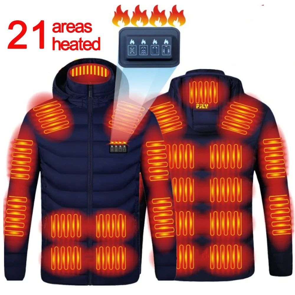 Men's Heating Jacket 21-Zone Four-Switch Control USB Electric Heated Coat Self-Heating Vest Thermal Warm Winter Coat