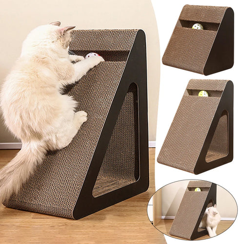2 in 1 Cat Scratcher Cardboard Triangle with Spinning Balls Sturdy Anti-Scratch Cat Stress Relief Toy for Pets