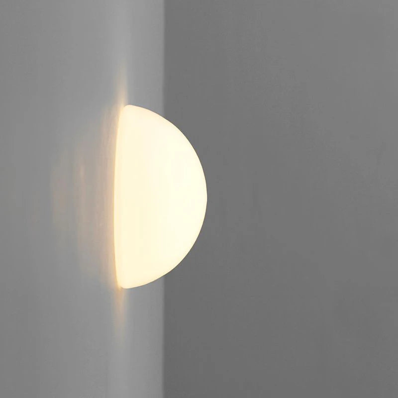 Concealed Base Glass Wall Lamp - French Bauhaus Milky White Round Ball Light for Bedside & Bathroom Mirror