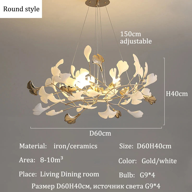 Modern Ceramic Chandelier Ginkgo Biloba Design for Home Villa Living Room Pendant Lamp Hanging Fixture