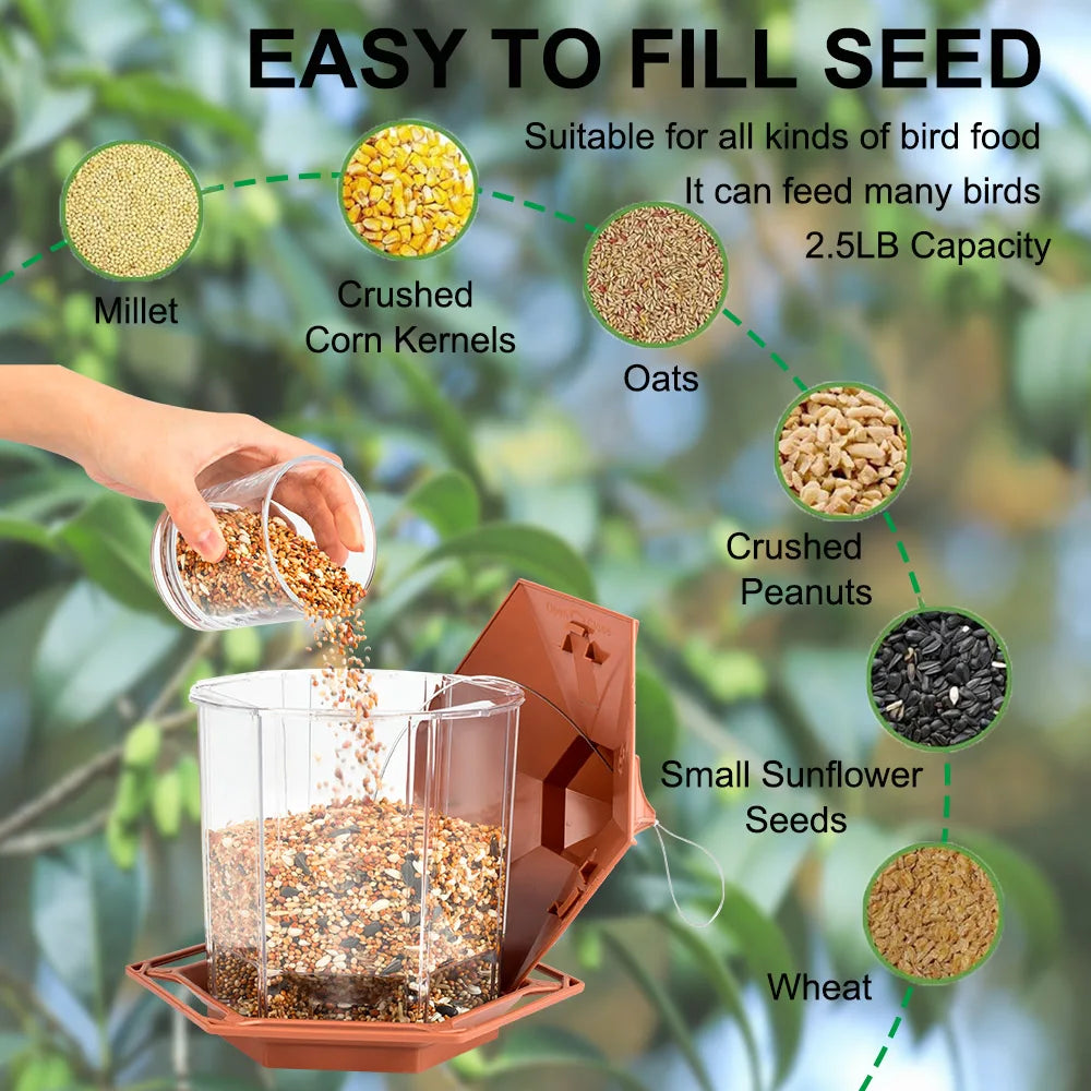 Automatic Bird Feeder Hanging Gazebo Outdoor Multi-Hole Nut Feeding House Bird Food Container