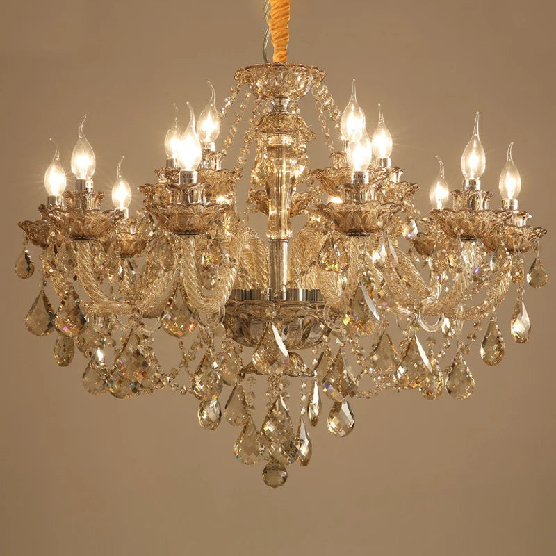 Luxury Home Crystal Chandelier Villa LED Ceiling Pendant Light for Living Room Hanging Fixture Decor