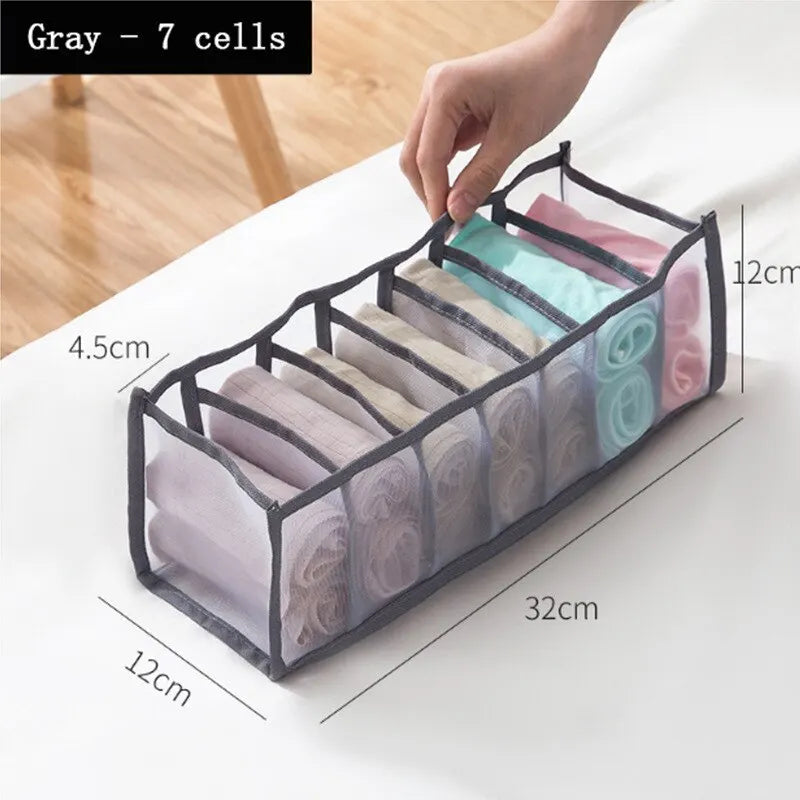 Foldable Underwear and Socks Organizer with Dividers Clothes Storage Box Breathable Mesh Bag for Wardrobe