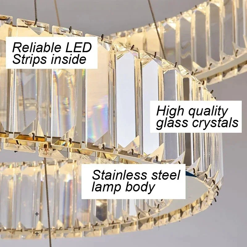 Modern Gold Luxury Crystal LED Dimmable Chandelier Pendant Lamp for Bedroom, Living Room, Hotel & Villa