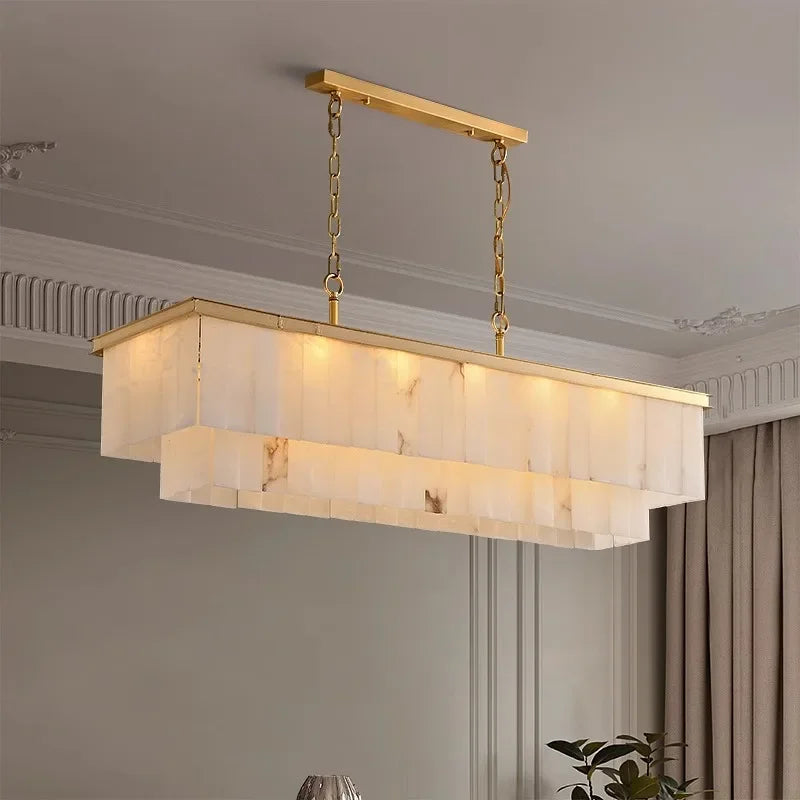 Full Copper Resin Chandelier with Luxury Marble Accents for Living Room Dining Room Bedroom Study