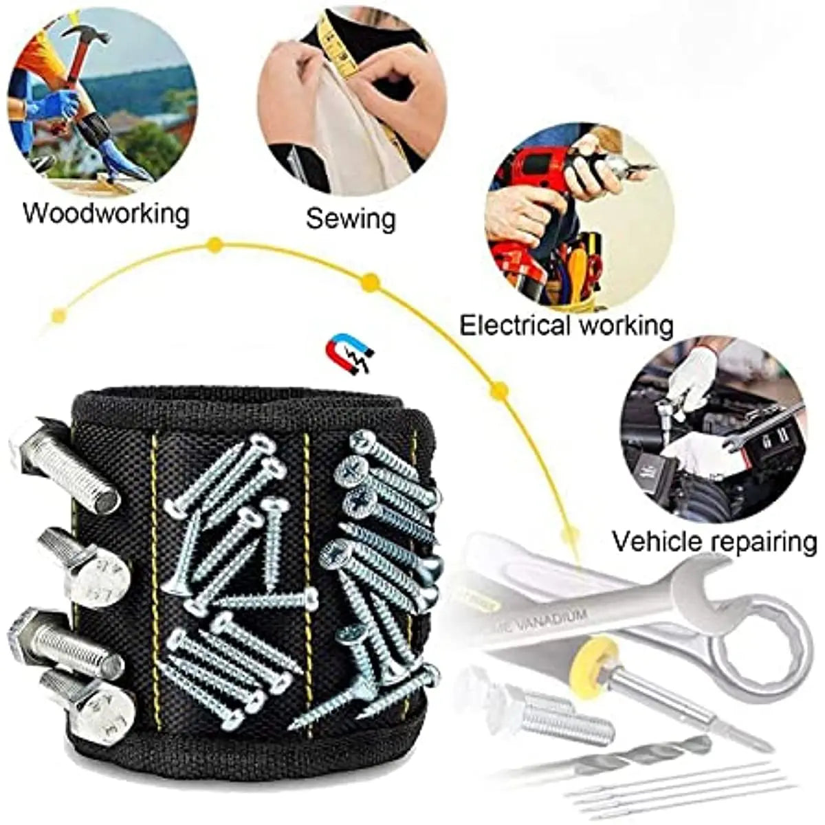 Magnetic Wristband for Holding Screws Nails & Drill Bits Wrist Tool Holder Belt with Strong Magnets Cool Gadget for Men & Women