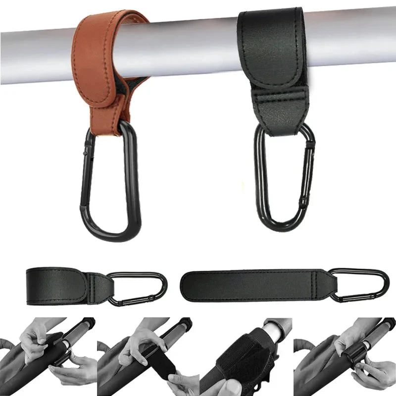 Leather Cart Hooks Baby Stroller PU Adjustable Pram Hook Organizer Diaper Bag Hanger Children Travel Accessories