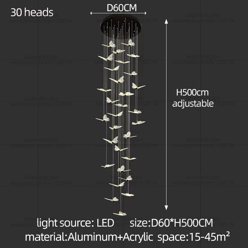 Modern Bird Chandelier Spiral Staircase Long Pendant Light for Living Room Villa Attic Dining Room