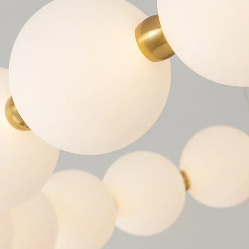 Nordic Modern Luxury LED Chandelier - Cream Pearl Circle Pendant Light for Living Room, Dining & Bar
