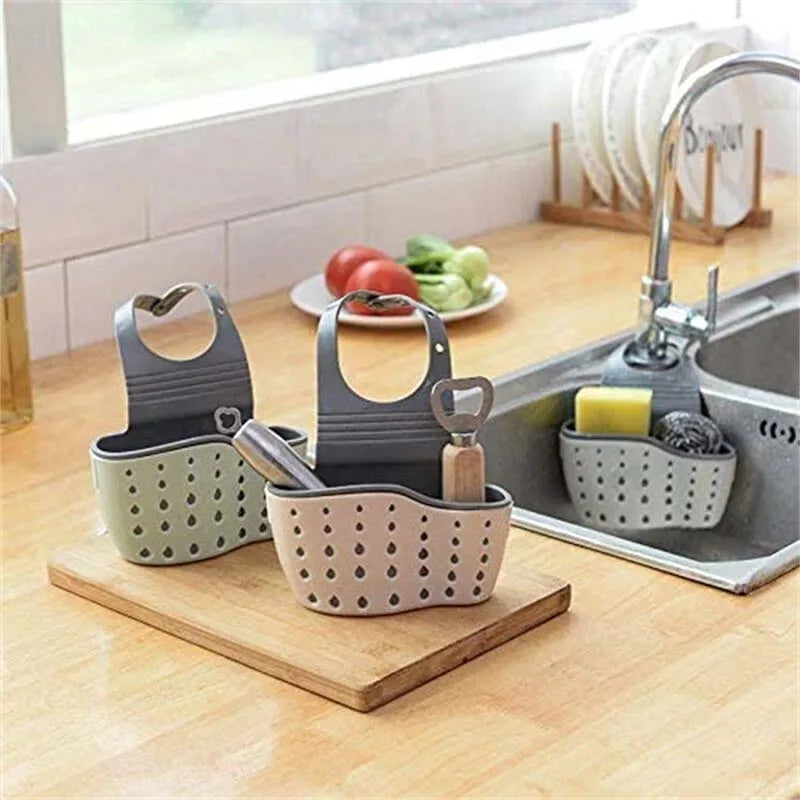 Adjustable Sink Draining Hanging Basket - Rubber Sink Bag, Soap Sponge Shelf and Faucet Holder for Kitchen and Bathroom