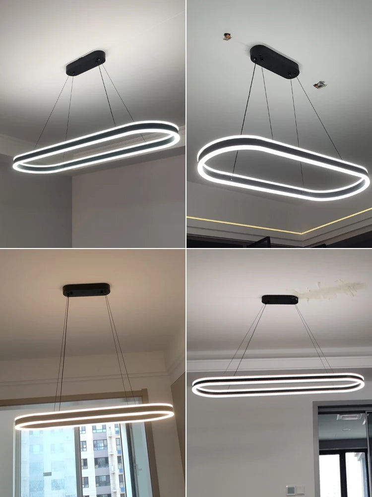 Modern White LED Chandelier Lights - Long Pendant Lamp for Living Room, Dining Room, Bedroom and Hall Decor