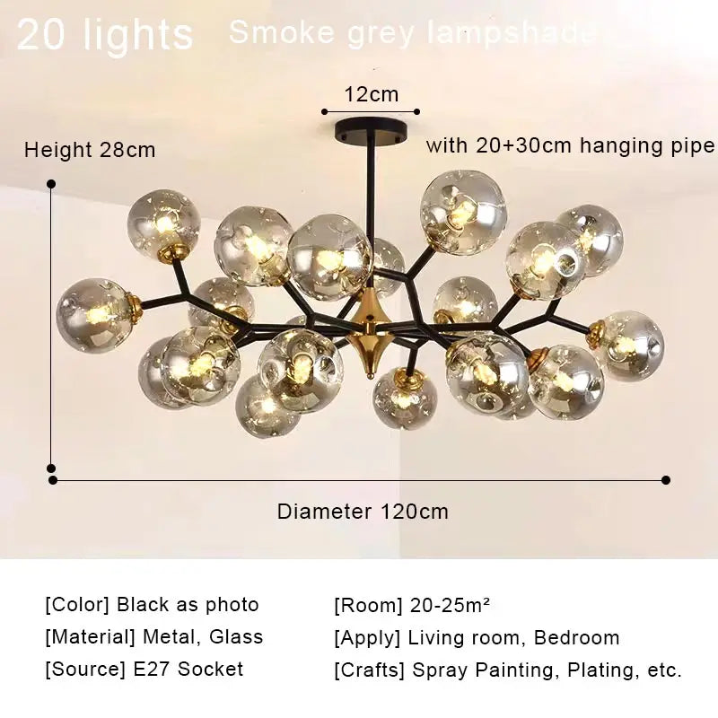Nordic Glass Ball Modern LED Ceiling Chandelier Pendant Light for Living Room, Bedroom & Kitchen