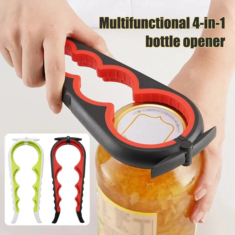 Multi-Functional 4-in-1 Can Opener & Beverage Bottle Opener, Anti-Slip Cap Twister