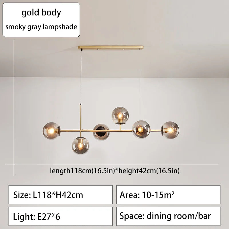 Modern Minimalist Nordic Glass Ball Pendant Chandelier for Dining Room, Kitchen Island & Living Room