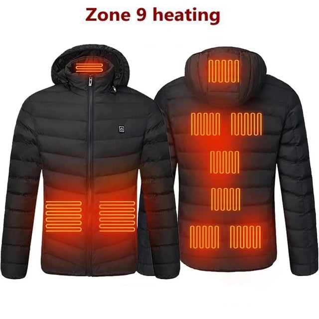 Men's Heated USB Jacket Winter Outdoor Electric Heating Warm Sports Thermal Coat Clothing Heatable Parka