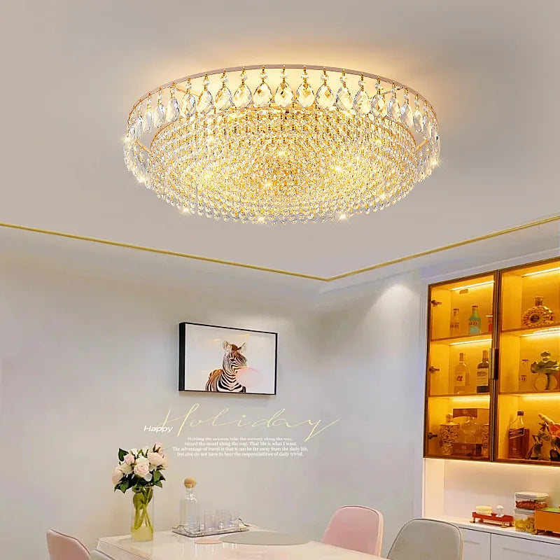Luxury Crystal LED Ceiling Chandelier for Living Room, Gold Hanging Lamp Modern Home Decor Lustre