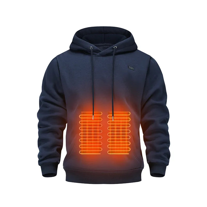 Men's USB Heated Jacket Winter Electric Heating Sweatshirt with Hood Warm Rechargeable Thermal Clothing for Outdoor Sports & Skiing