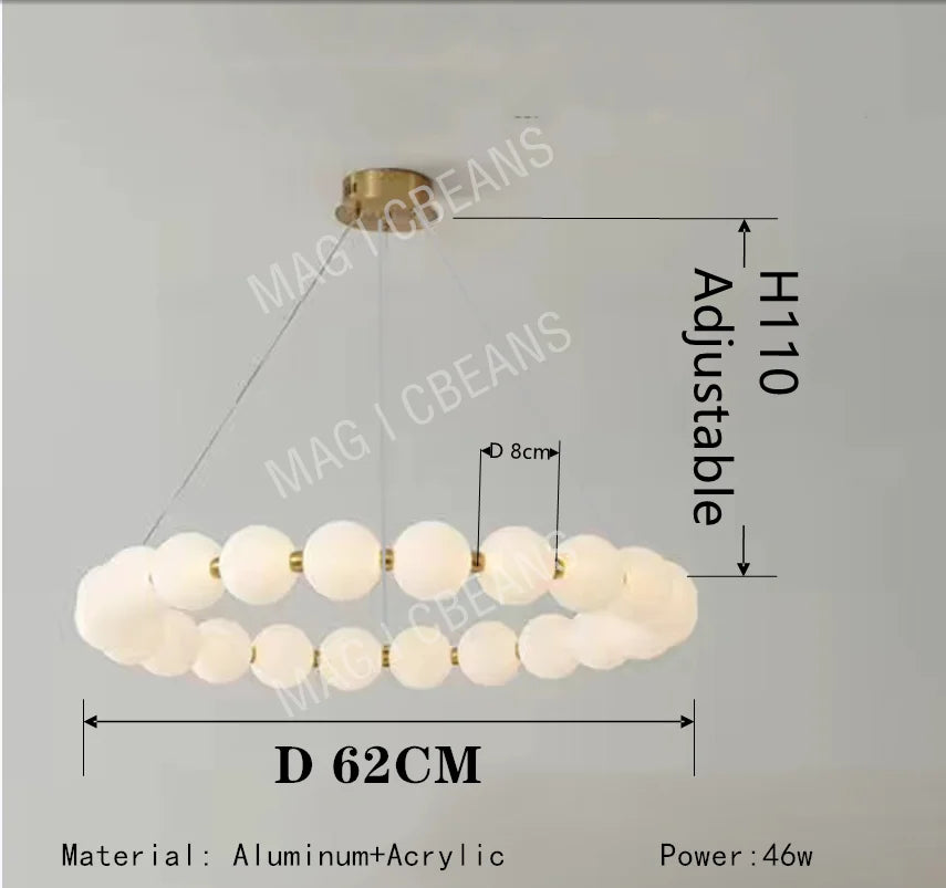 Nordic Magic Bean Round Chandelier - Modern Minimalist Lamp for Living Room, Bedroom & Restaurant