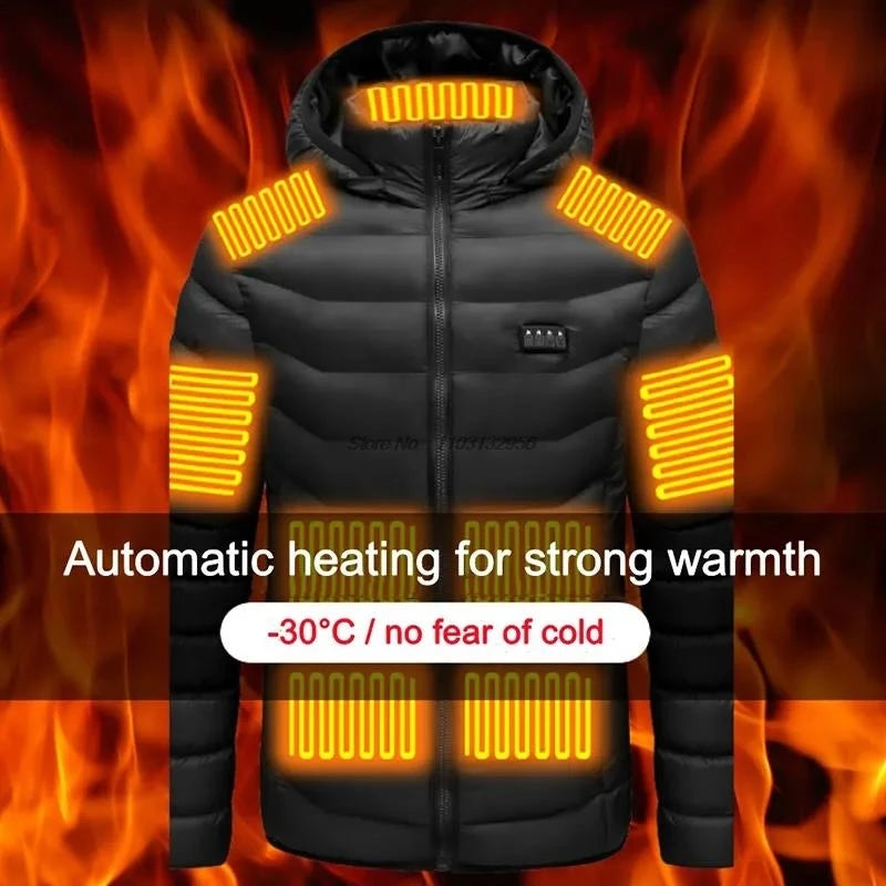 Men's Heating Jacket 21-Zone Four-Switch Control USB Electric Heated Coat Self-Heating Vest Thermal Warm Winter Coat